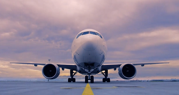a plane on the runway